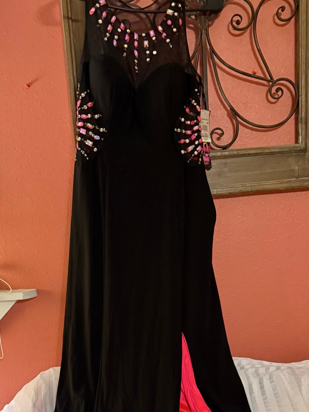 Blondie Nites Black Gown with Hot Pink Contrast Panel SIZE 7